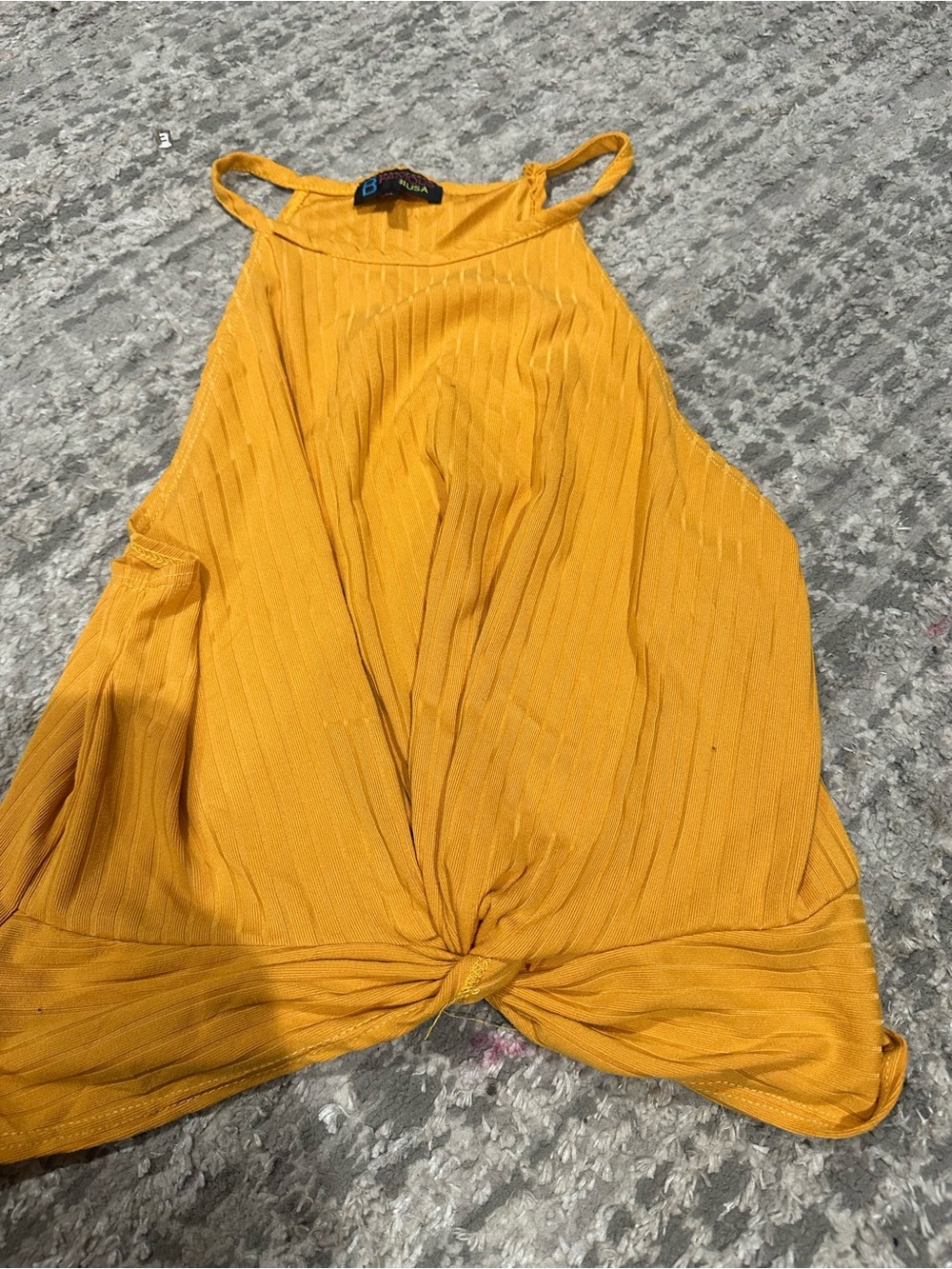 B Jewel Yellow Twist-Knot Ribbed Halter Tank